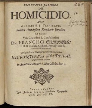 Disputatio Iuridica De Homicidio