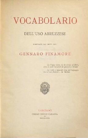 Vocabolario dell'uso Abruzzese compilato dal Dott. Cav. Gennaro Finamore