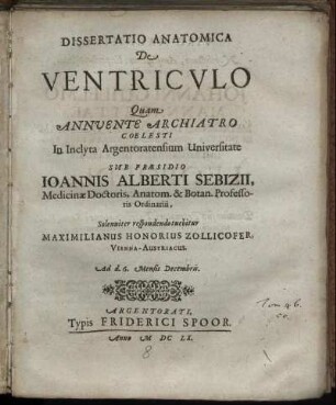 Dissertatio Anatomica De Ventriculo
