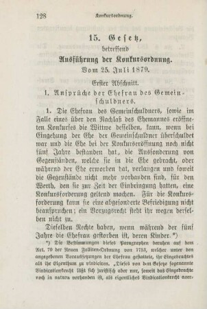 15. Gesetz, betreffend Ausführung der Konkursordnung. Vom 25. Juli 1879