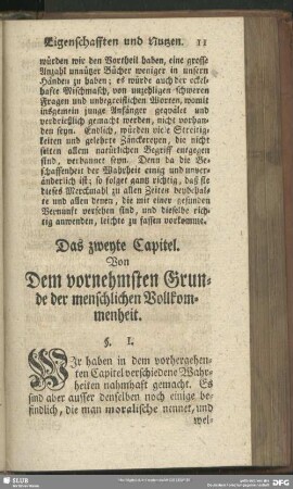Das zweyte Capitel. Von Dem vornehmsten Grunde der menschlichen Vollkommenheit