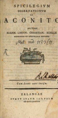 Spicilegivm Observationvm De Aconito : Cum Icone aeri incisa