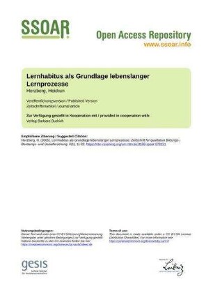 Lernhabitus als Grundlage lebenslanger Lernprozesse