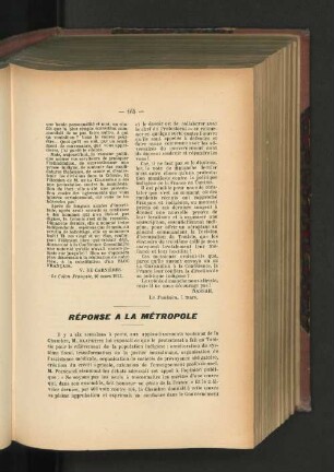 Réponse a la Métropole.