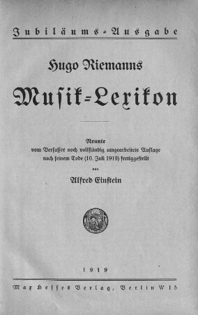 Hugo Riemanns Musik-Lexikon