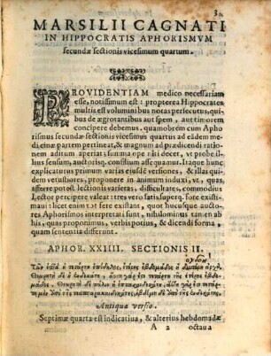 In Hippocratis Aphorismvm Secvndae Sectionis Vicesimvm Qvartvm Commentarivs Marsilii Cagnati Veronensis ...