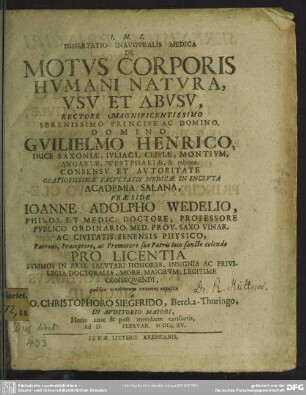 Dissertatio Inauguralis Medica De Motus Corporis Humani Natura, Usu Et Abusu ...