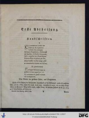 Erste Abtheilung. Handschriften.