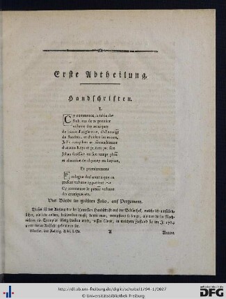 Erste Abtheilung. Handschriften.