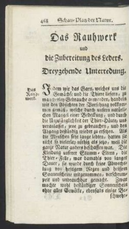 Dreyzehende Unterredung. Das Rauhwerk und die Zubereitung des Leders.