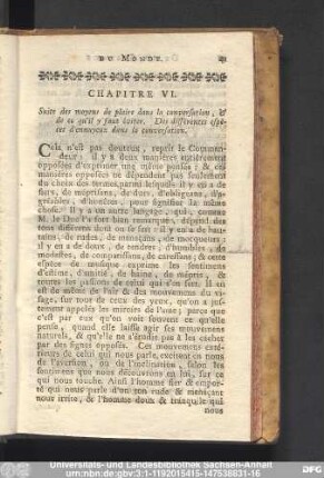 Chapitre VI. Suite des moyens de plaire dans la conversation, & de ce qu'il y faut éviter. Des différentes espèces d'ennuyeux dans la conversation.