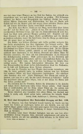 66. Brief eines Kreuzfahrers über Barbarossas Kreuzzug und Tod.1190