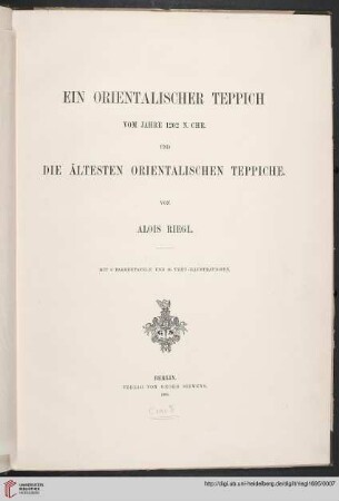 Ein orientalischer Teppich vom Jahre 1202 n. Chr. und die ältesten orientalischen Teppiche