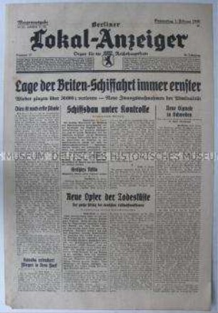 Tageszeitung "Berliner Lokal-Anzeiger" überwiegend zum Seekrieg gegen Großbritannien