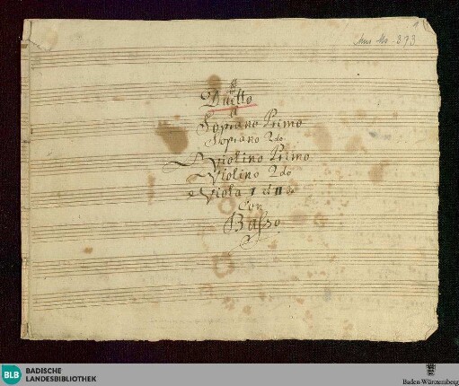 Ah che amor d'Eurilla mia - Don Mus.Ms. 373 : S (2), strings; A