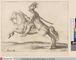 [Ein Kavallerist mit erhobenem Gewehr, nach links reitend; A Cavalryman Holding a Gun, Riding to the Left]