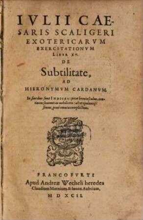 Exotericarum exercitationum liber XV., de subtililate