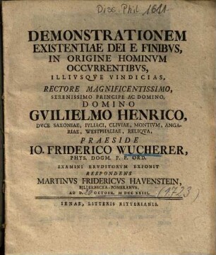 Demonstrationem Existentiae Dei E Finibvs, In Origine Hominvm Occvrrentibvs