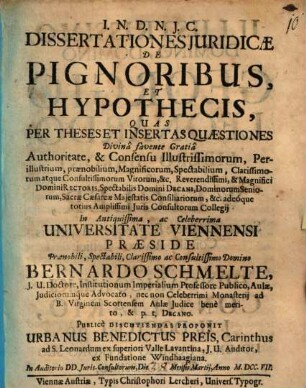 Dissertationes iuridicae de pignoribus et hypothecis