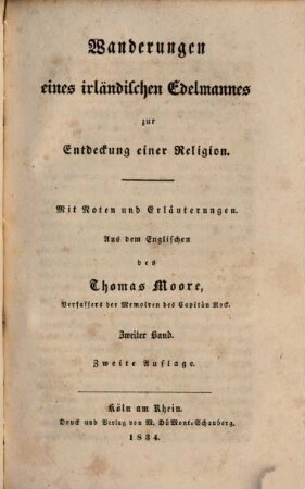 Wanderungen eines irländischen Edelmannes zur Entdeckung einer Religion : Mit Noten und Erläuterungen. 2. - X, 188 S.