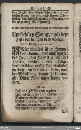 Am sechsten Sonnt. nach dem Feste der heiligen drey Könige