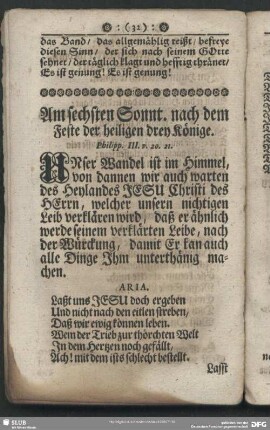 Am sechsten Sonnt. nach dem Feste der heiligen drey Könige