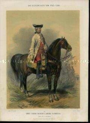 Uniformdarstellung, Porträt, Ernst Gideon Freiherr von Laudon als Feldmarschall zu Pferd, Österreich, 1758/1790. Tafel 37 aus: Gerasch: Das Oesterreichische Heer.