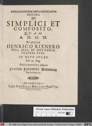 Exercitationum Metaphysicarum Decima De Simplici Et Composito