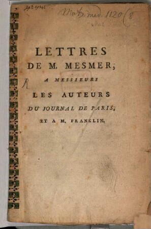 Lettres de M. Mesmer à Messieurs les auteurs du journal de Paris