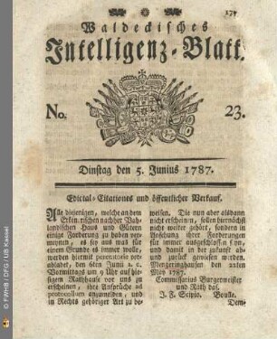 No. 23. Dinstag den 5. Junius 1787