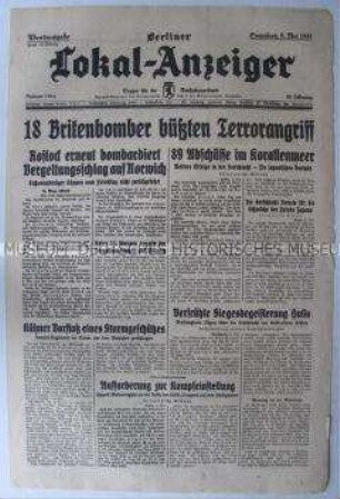 Tageszeitung "Berliner Lokal-Anzeiger" u.a. über britische Luftangriffe und deren Abwehr