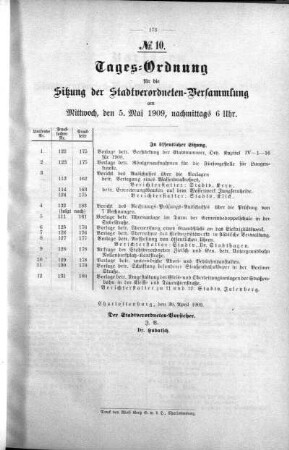Tages-Ordnung. No. 10. (122-133), 05. Mai 1909