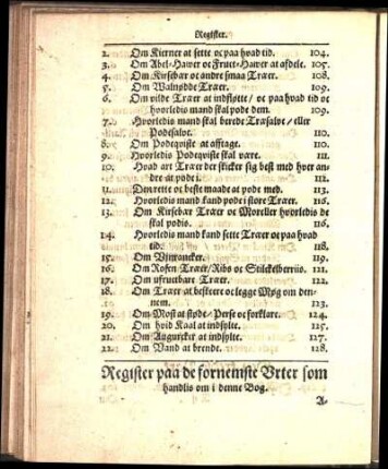 Register paa de fornemste Vrter som handlis om i denne Bog.
