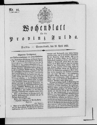 Nr. 16, Ausgabe vom 20. April 1833