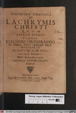 Dissertatio Theologica De Lachrymis Christi