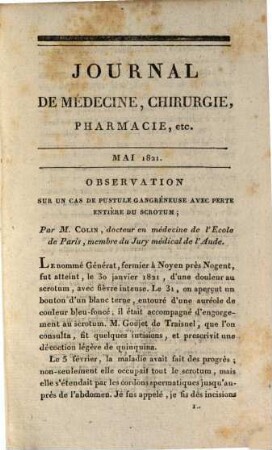 Nouveau journal de médecine, chirurgie, pharmacie. 11, 11. 1821