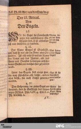 Der III. Articul. Von Den Engeln.