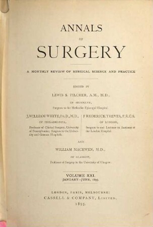 Annals of surgery : a monthly review of surgical science and practice. 21. 1895