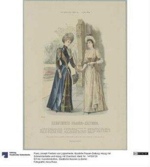 Illustrirte Frauen-Zeitung: Anzug mit Schnebbentaille und Anzug mit Überkleid