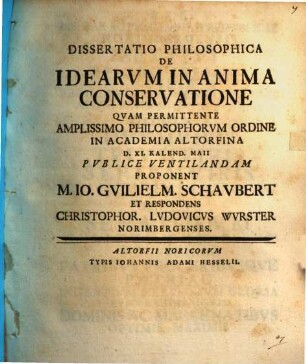 Diss. philos. de idearum in anima conservatione