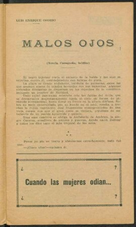 Malos ojos : novela Caraqueña inédita