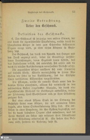 Zweite Betrachtung. Ueber den Geschmack