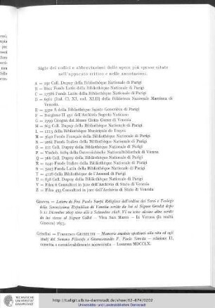Sigle dei codici e abbreviazioni delle opere piu spesso citate