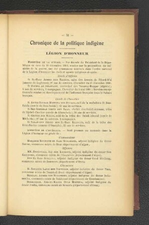 Chronique de la politique indigène.