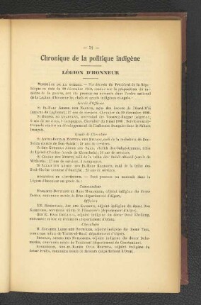 Chronique de la politique indigène.
