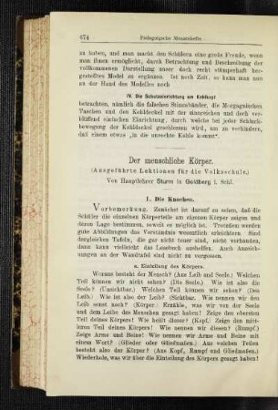¬Der¬ menschliche Körper : (ausgeführte Lektionen für die Volksschule)