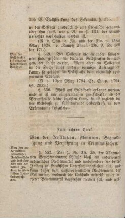 Zum achten Titel. Von der Restitution, Abolition, Begnadigung und Verjährung in Criminalsachen