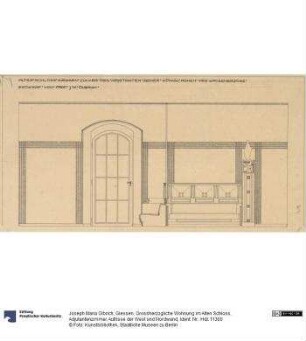 Giessen, Grossherzogliche Wohnung im Alten Schloss, Adjutantenzimmer, Aufrisse der West und Nordwand