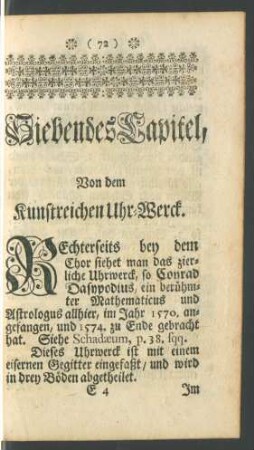 Siebendes Capitel, Von dem Kunstreichen Uhr-Werck