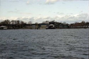 Kressbronn: Stapellauf Fährschiff M.S. Friedrichshafen, Gesamtansicht, Bodan Werft mit M.S. Friedrichshafen